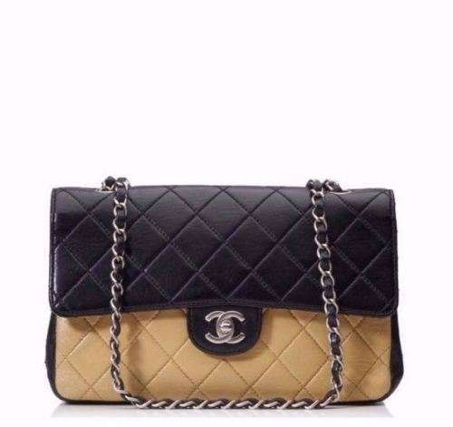 Chanel Bi-Color Quilted Lambskin Flap Bag Designer Luxury Authentic